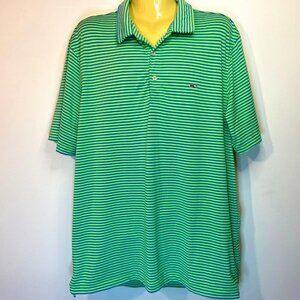 Vineyard Vines Men's Green / Blue Striped Performance Polo Shirt - Size Large